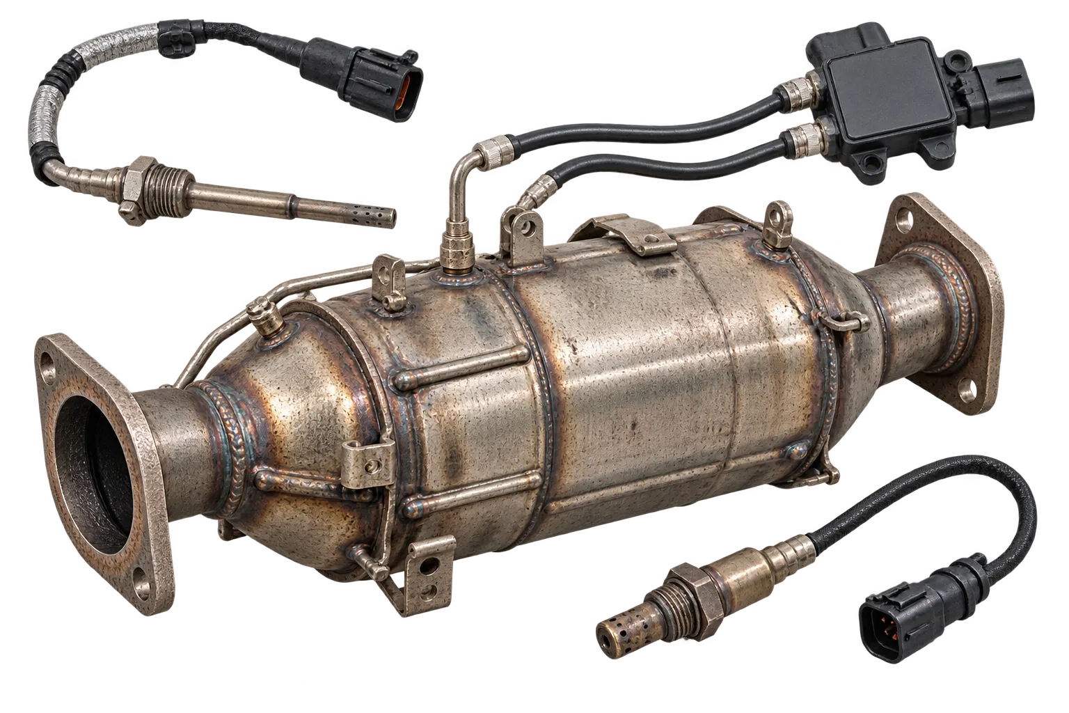 Dieselpartikelfilter mit Differenzdrucksensor und Temperaturfühlern